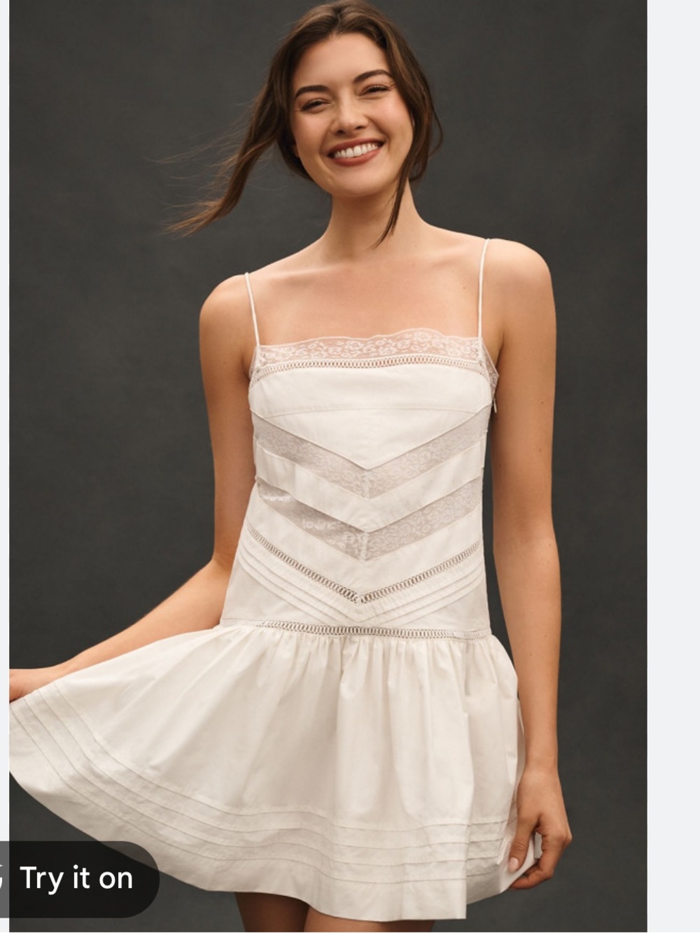 Maeve Cream Lace-Trim Square-Neck Mini Dress
